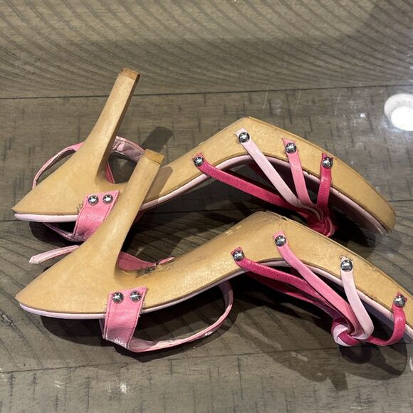 Womens pink Sandals heels Pumps Shoes size 8 strappy - Picture 5 of 7